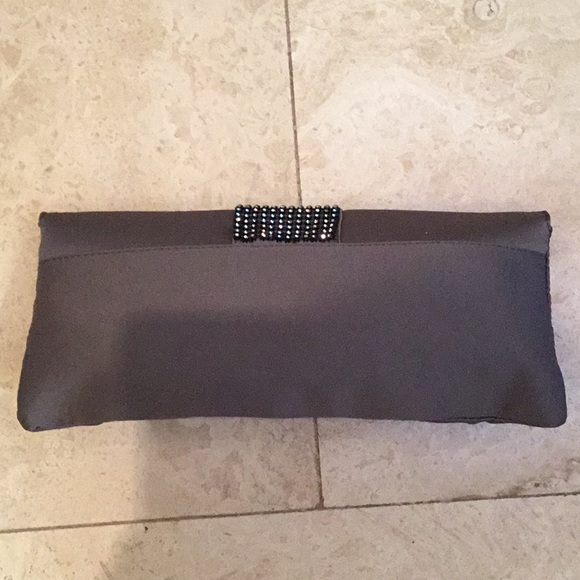 Pewter Coloured Satin Clutch Bag with Bling - Picture 2 of 7